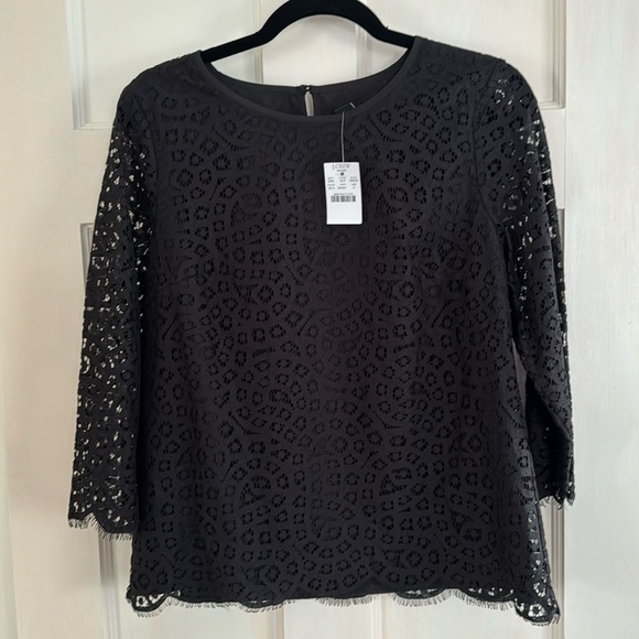 🎄J. Crew black lace top with 3/4 sleeves. Size 6. NWT. - Picture 2 of 11